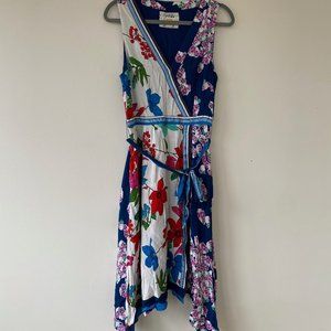 Maeve by Anthropologie Blue Floral Faux Wrap Dress Size US 14